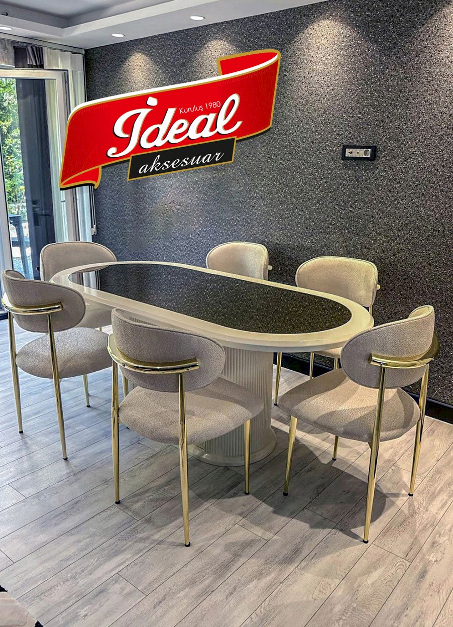 Oval Aynalı Masa Takımı Gold